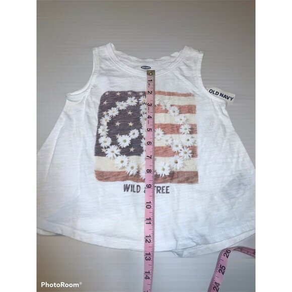 Old Navy Girl's Size 3T Tank Top Sleeveless Wild And Free Flag Graphic White New - Picture 9 of 10